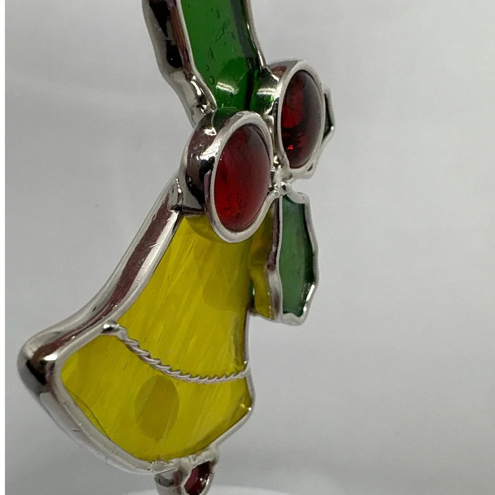 Stained Glass Bell Ornament Holly Berries Christmas Tree Decor Festive Red Green